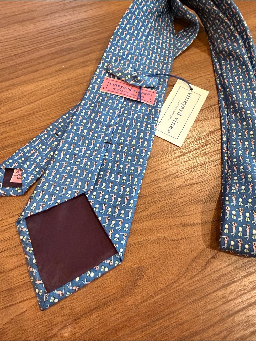 NWT Vineyard Vines Men's Blue Golfer Gold Tie Handpicked by Shep & Ian Martha's